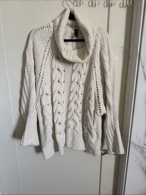 MarlaWynne Ivory Cable Cowl Neck Sweater